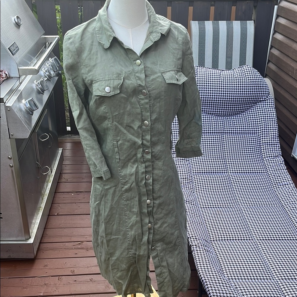 Olive Green Button-Up Dress
